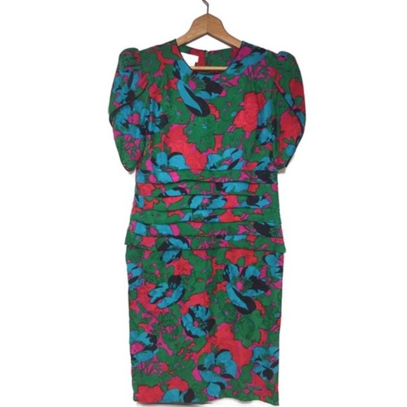 Vintage 80's Flora Kung Silk Dress Emerald SZ 10 - Picture 1 of 11